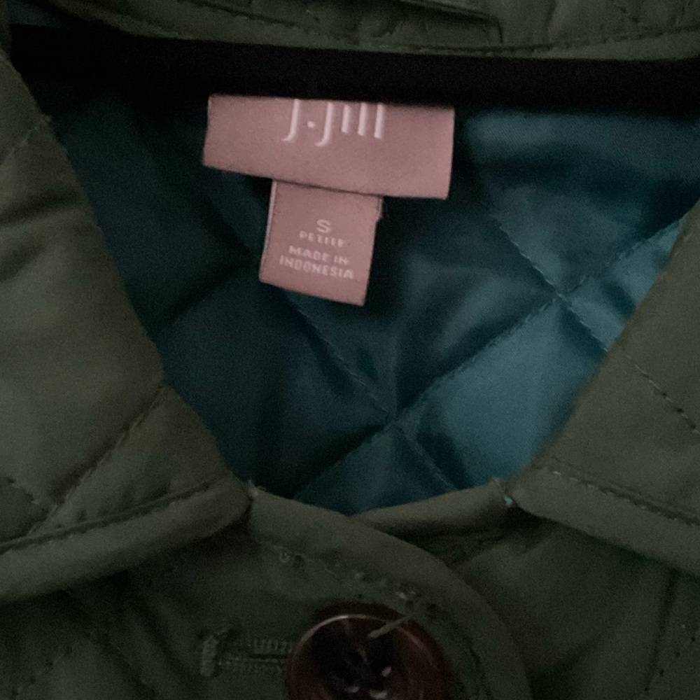 J Jill Quilted Jacket Small Green Lightweight Pockets Button Up Diamond women’s - Picture 4 of 8